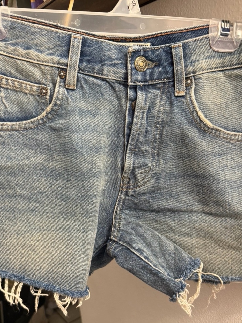 We The Free Light Blue Distressed Denim Shorts